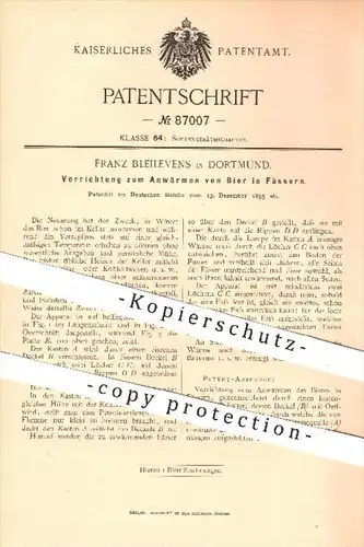 original Patent - Franz Bleilevens in Dortmund , 1895 , Anwärmen von Fassbier , Bier , Bierfass , Gastronomie , Brauerei
