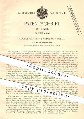 original Patent - August Dähne , Friedenau / Berlin , 1901 , Patrone mit Pfeilgeschoss , Waffen , Gewehr , Geschosse !!!