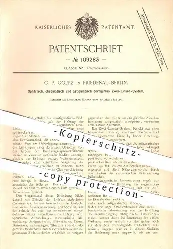 original Patent - C. P. Goerz , Berlin Friedenau 1898 , korrigiertes 2- Linsen - System , Fotograf , Fotografie , Kamera