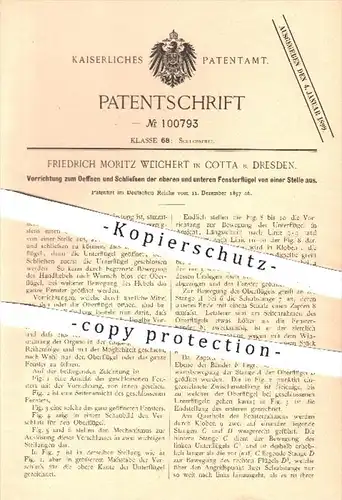 original Patent - F. M. Weichert , Cotta / Dresden , 1897 , Öffnen & Schließen oberer u. unterer Fensterflügel , Fenster
