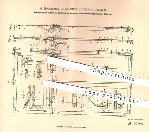 original Patent - F. M. Weichert , Cotta / Dresden , 1897 , Öffnen & Schließen oberer u. unterer Fensterflügel , Fenster