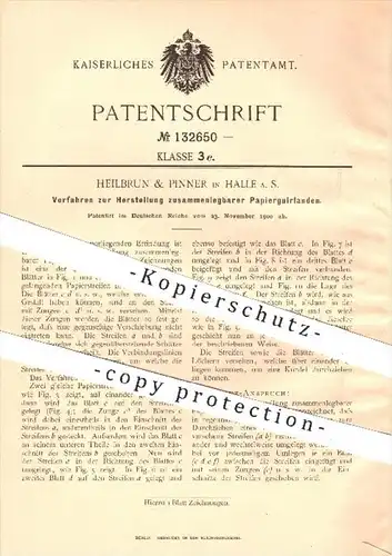original Patent - Heilbrun & Pinner , Halle Saale 1900 , Herstellung zusammenlegbarer Papier - Girlanden , Papierfabrik