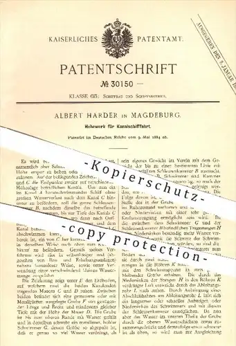 original Patent - Albert Harder in Magdeburg , 1884 , Hebewerk für Kanalschifffahrt , Schifffahrt , Schiffbau , Schiffe
