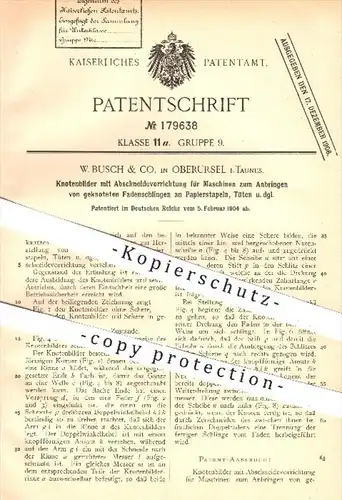 original Patent - W. Busch & Co. , Oberursel / Taunus , 1904 , Knotenbilder , Knoten , Faden , Band , Papier , Tüten !!