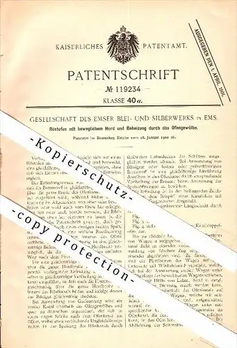 Original Patent - Gesellschaft des Emser Blei- und Silberwerks in Bad Ems , 1900 , Röstofen !!!