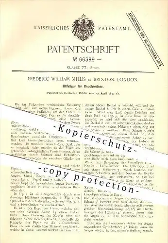 original Patent - Frederic W. Millis , Brixton , London , 1892 , Hilfsfigur für Bauchredner , Bauchreden , Marionette !