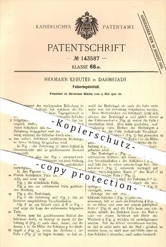 original Patent - Hermann Kreuter in Darmstadt , 1902 , Fallenriegelschloss , Schloss , Türschloss , Riegel , Schlosser