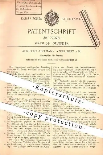 original Patent - A. Adelmann in Wertheim / Main , 1905 , Rockraffer für Frauen  , Rock , Röcke , Mode , Bekleidung !!!