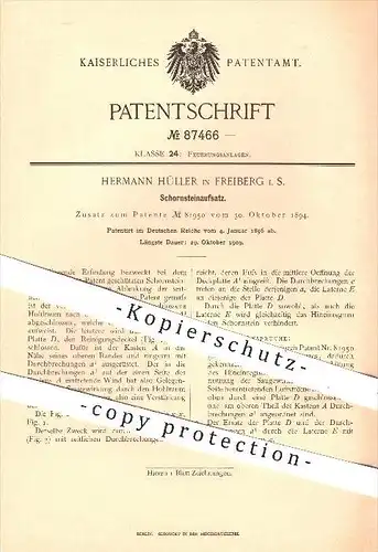 original Patent - Hermann Hüller in Freiberg , 1896 , Schornsteinaufsatz , Schornstein , Esse , Schornsteinfeger !!!