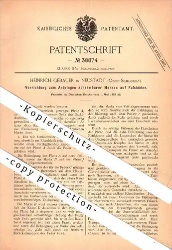 Original Patent - Heinrich Gebauer in Neustadt O.S. / Prudnik , 1886 , Marken für Fässer , Brauerei , Bier , Wein !!!