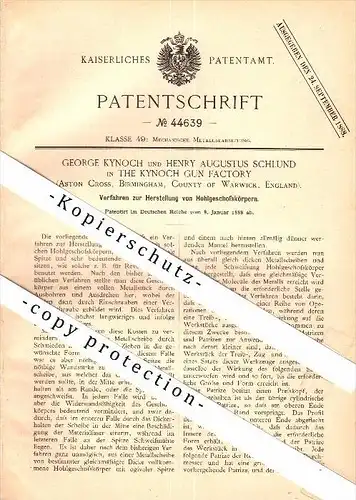 Original Patent - G. Kynoch and H. Schlund in The Kynoch Gun Factory , 1888 , projectiles , Aston Cross , Birmigham