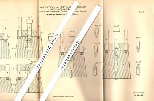 Original Patent - G. Kynoch and H. Schlund in The Kynoch Gun Factory , 1888 , projectiles , Aston Cross , Birmigham