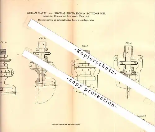 Original Patent - W. Mayall und T. Thomasson in Bottoms Mill ,1888, extinguisher , fire department , Todmorden , Walsden