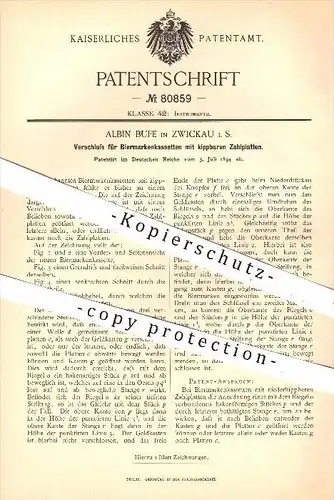 original Patent - Albin Bufe in Zwickau , 1894 , Verschluss für Biermarkenkassetten mit kippbaren Zahlplatten , Bier !!