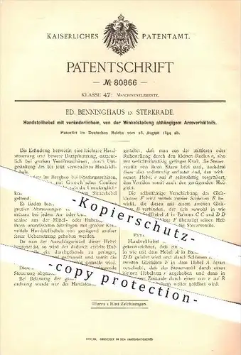original Patent - Ed. Benninghaus , Sterkrade , 1894 , Hand - Stellhebel , Maschinen , Bergbau , Fördermaschinen , Gooch