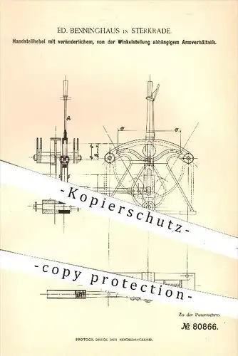 original Patent - Ed. Benninghaus , Sterkrade , 1894 , Hand - Stellhebel , Maschinen , Bergbau , Fördermaschinen , Gooch