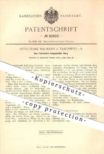 original Patent - O. F. Naumann , Zaschwitz , 1894 , Sarg aus Fass - Dauben , Särge , Holz , Holzbearbeitung , Bestatter