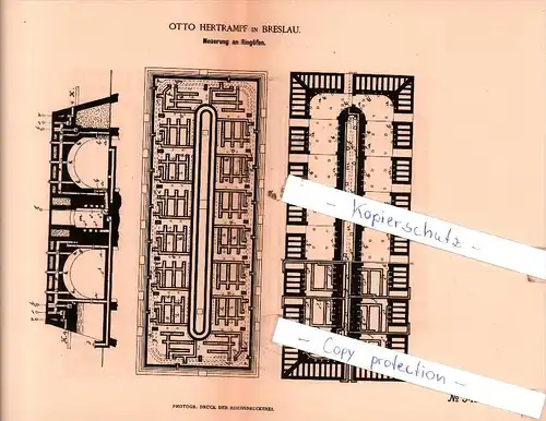 Original Patent  - Otto Hertrampf in Breslau , 1885 , Neuerung an Ringöfen !!!