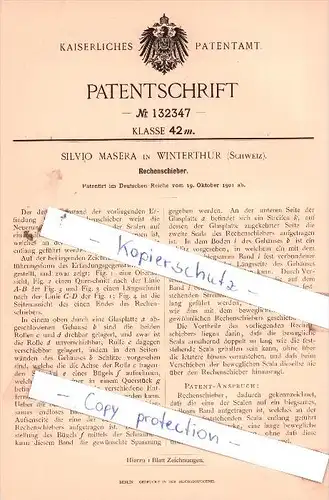 Original Patent  - Silvio Masera in Winterthur , Schweiz , 1901 , Rechenschieber !!!
