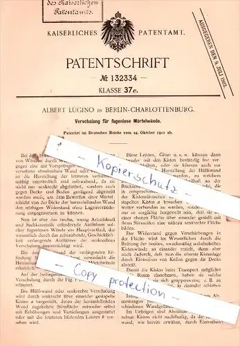Original Patent  - A. Lugino in Berlin-Charlottenburg , 1901 , Verschalung für Mörtelwände !!!