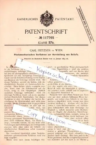 Original Patent  - C. Pietzner in Wien , 1899 , Verfahren zur Herstellung von Reliefs !!!