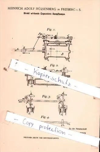 Original Patent  - Heinrich Adolf Hülsenberg in Freiberg i. S. , 1899 , Expansions-Dampfpumpe !!!