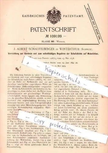 Original Patent  - J. Albert Schaufelberger in Winterthur , Schweiz , 1899 , Weberei !!!