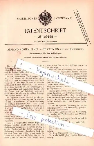 Original Patent  - A. A. Penel in St. Germain en Laye , Frankreich , 1899 , Instrumente !!!