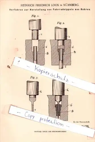 Original Patent  - H. F. Loos in Nürnberg , 1899 , Herstellung von Fahrradnippeln !!!
