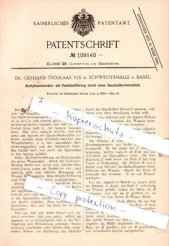 Original Patent  - Dr. Gerhard Nicolaas Vis in Schweizerhalle b. Basel , 1899 , !!!