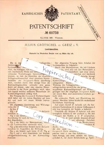 Original Patent  - Julius Grötschel in Greiz i. V. , 1891 , Levirmaschine !!!