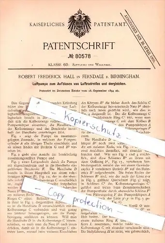 Original Patent  - R. F. Hall in Ferndale b. Birmingham , 1894 , Sattlerei und Wagenbau !!!