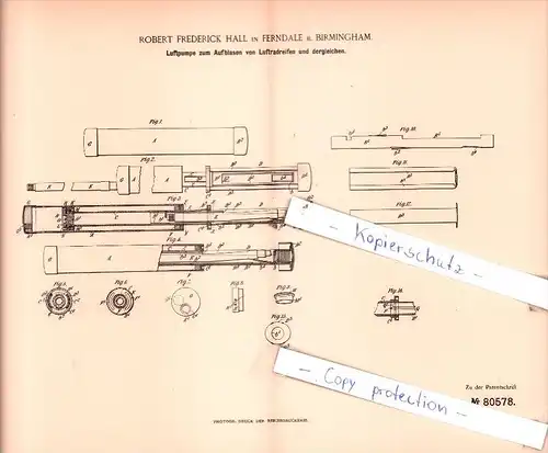 Original Patent  - R. F. Hall in Ferndale b. Birmingham , 1894 , Sattlerei und Wagenbau !!!