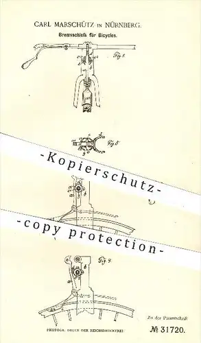 original Patent - Carl Marschütz in Nürnberg , 1885 , Bremsschloss für Bicycles , Schloss , Fahrrad , Fahrräder , Rad !!