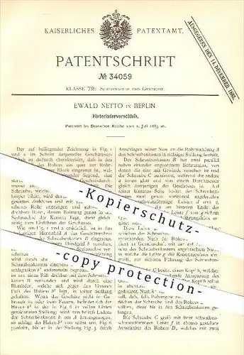 original Patent - Ewald Netto in Berlin , 1885 , Verschluss für Hinterlader , Gewehr , Gewehre , Waffen , Schusswaffen !