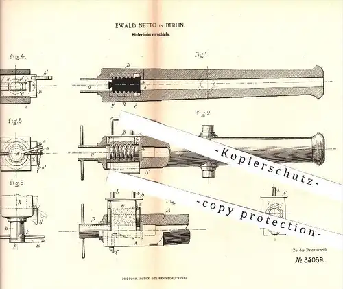 original Patent - Ewald Netto in Berlin , 1885 , Verschluss für Hinterlader , Gewehr , Gewehre , Waffen , Schusswaffen !
