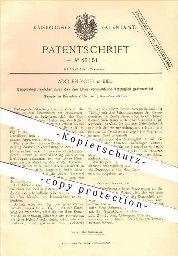 original Patent - Adolph Vogt , Kiel , 1887 , Baggereimer , Baggerschaufel , Schaufel , Bagger , Bau , Wasserbau , Eimer