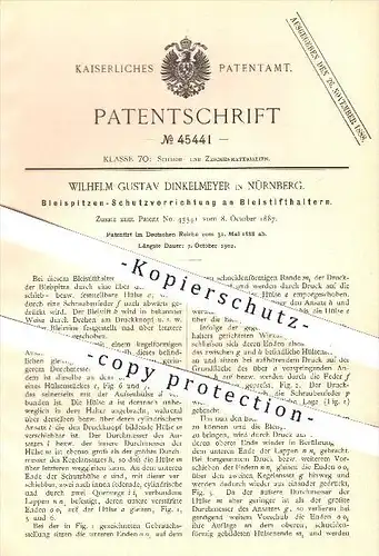 original Patent - W. G. Dinkelmeyer , Nürnberg , 1888 , Bleispitzen - Schutz am Bleistifthalter , Schreibmaterialien