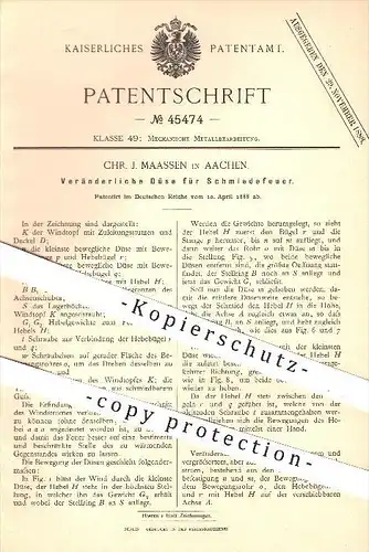 original Patent - Chr. J. Maassen , Aachen , 1888 , Düse für Schmiedefeuer , Feuer , Schmied , Schmieden , Schmiederei !