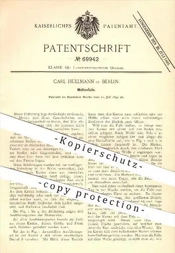 original Patent - Carl Hüllmann in Berlin , 1892 , Mottenfalle , Motten , Insekten , Schädlingsbekämpfung , Falle !!!