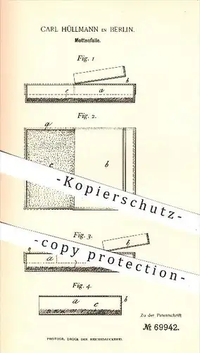 original Patent - Carl Hüllmann in Berlin , 1892 , Mottenfalle , Motten , Insekten , Schädlingsbekämpfung , Falle !!!