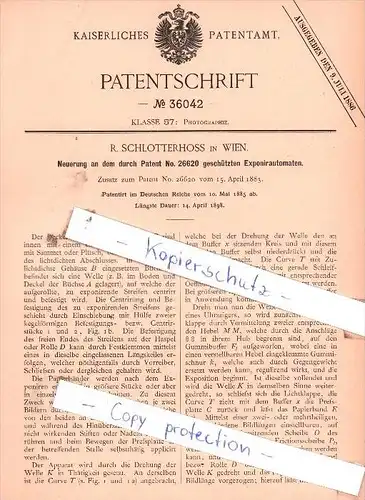 Original Patent  - R. Schlotterhoss in Wien , 1885 , Neuerung an dem Exponirautomaten !!!