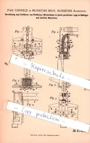 Original Patent  - Ivar Tjerneld in Munkfors Bruk , Munkfors , Schweden , 1895 , !!!