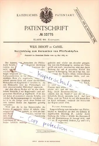 Original Patent  -  Wilh. Imhoff in Cassel , 1885 , Kurzwaaren !!!