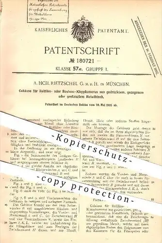 original Patent - A. HCH. Rietzschel GmbH , München , 1905 , Gehäuse für Kamera aus Metallblech , Film , Fotografie !!
