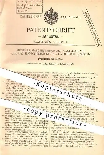 original Patent - Siegener Maschinenbau - AG , A. & H. Oechelhäuser , E. Zoebisch , Siegen , 1906 , Regler für Gebläse !