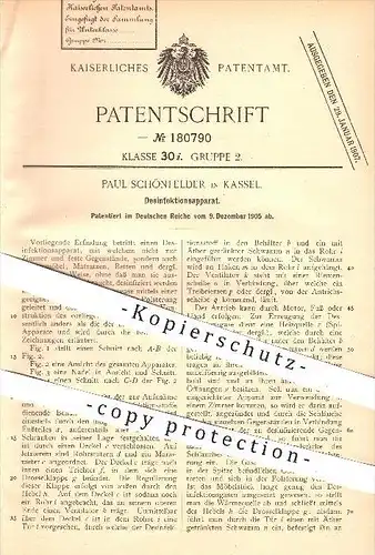original Patent - P. Schönfelder , Kassel ,1905, Desinfektionsapparat , Desinfektion , Desinfizieren , Möbel , Reinigung