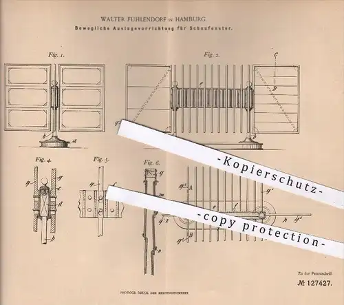 original Patent - Walter Fuhlendorf in Hamburg , 1900 , Bewegliche Auslage für Schaufenster , Dekorateur , Dekoration !!