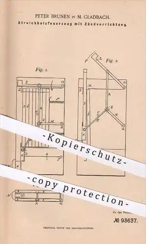 original Patent - Peter Brunen in Mönchengladbach , 1897 , Streichholz - Feuerzeug mit Zündung , Feuer , Streichhölzer