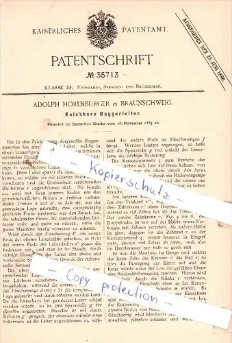 Original Patent  - Adolph Horenburger in Braunschweig , 1885 , Knickbare Baggerleiter !!!